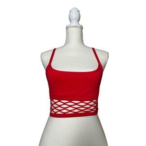 PINK Victoria's Secret Sports‎ Bra Top Red Lattice Back Cute Activewear